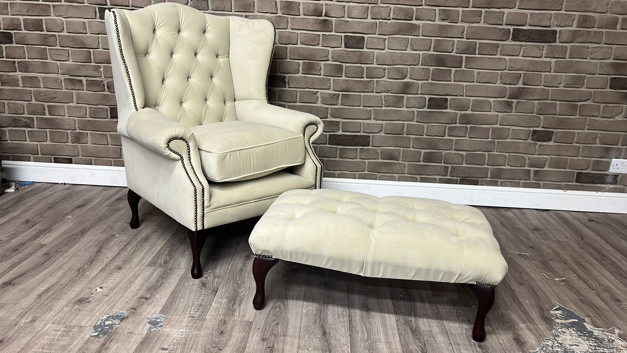 Highclere High Back Wing Chair and Stool Plush Pummice Distinctive